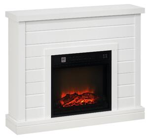 Camino Elettrico 1800W con Effetto Fiamma e Telecomando, in Legno, Metallo e Vetro, 96.5x22x81.7 cm, Bianco