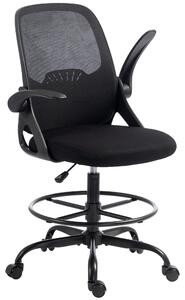 Sedia Ufficio Ergonomica a Rete, Supporto Lombare e Poggiapiedi Regolabile, Braccioli Ribaltabili, Nera