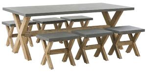 Set da pranzo per esterni grigio chiaro in fibra di legno cemento per 6 persone tavolo e sgabelli dal design moderno Beliani