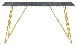 Tavolo da Pranzo Effetto Marmo Nero con Piano in Vetro Temperato dorato Gambe in Metallo 140 x 80 cm Glam Soggiorno Beliani