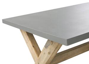 Tavolo da pranzo da esterno in cemento grigio con gambe in legno chiaro acacia 8 persone capacità 200 x 100 cm Beliani