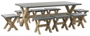 Set da pranzo per esterni grigio chiaro in fibra di legno cemento per 8 persone tavolo e sgabelli dal design moderno Beliani