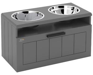 PawHut Stazione alimentazione per cani grandi, con 2 ciotole in acciaio inox, cassetto, distributore di cibo per animali, MDF, acciaio, grigio | Aosom Italy