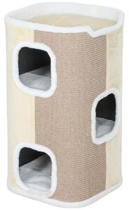 PawHut Torre tiragraffi per gatti, albero per gatti, 3 livelli, robusto, morbido peluche, rifugio, Beige | Aosom Italy