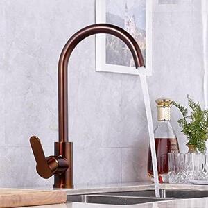 Rubinetto da cucina - Rubinetto per lavello - Acqua fredda e calda - Bocchetta girevole - Unica maniglia - Ottone spazzolato