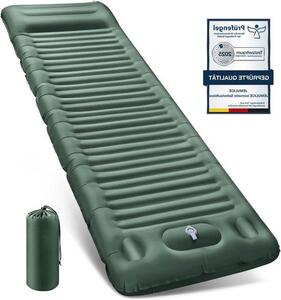 Materasso gonfiabile per campeggio - Tappetino isolante per attività all'aperto - Per dormire all'aperto - Con pompa integrata - Spessore 12 cm - Colore verde militare