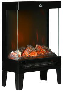 Camino Elettrico 1000W / 2000W con Fiamma LED Realistica e Controllo Temperatura, 40.5x20x62 cm, Nero