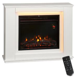 Camino Elettrico con Fiamma a 12 Colori e 5 Luminosità, Telecomando e Timer, 98x25x80 cm, Bianco e Nero