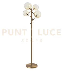 Equinoxe lampada da terra ottone antico e ambra in vetro 4 luci att
