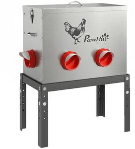 PawHut Distributore automatico per polli 18 kg capacità con coperchio bloccabile gambe regolabili 6 aperture 42,3x25x55,3 cm Argento | Aosom Italy