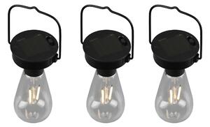 Set di 3 lampade a sospensione da esterno nere su solare - Santiago