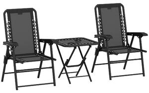 Outsunny Set Bistrot 3 pezzi in acciaio resistente alle intemperie, set mobili da giardino con tavolo pieghevole e portabicchieri, sedie da giardino, Nero | Aosom Italy