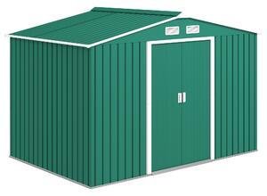 Outsunny Casetta da Giardino con Doppie Porte Scorrevoli in Lamiera di Acciaio, Capanno Attrezzi in Acciaio, 277x195x192 cm, Verde | Aosom Italy