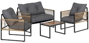 Outsunny Set da Giardino Esterno in Rattan Sintetico con 2 Poltrone 1 Divano 2 Posti 1 Tavolino da Centro e Cuscini Grigio | Aosom Italy