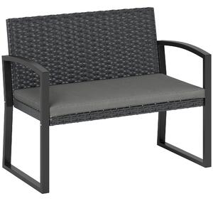 Outsunny Panca da giardino 2 posti, panca da esterno in resina intrecciata PE con cuscino, acciaio galvanizzato, 103x58x78cm, grigio e nero | Aosom Italy