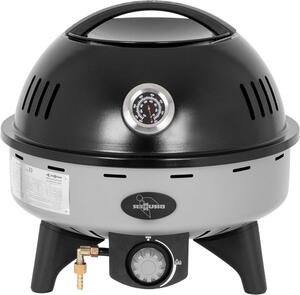Barbecue a gas portatile - Griglia compatta - Per cucinare all'aperto - Con termometro - 47 x 43 cm - Grigio e nero