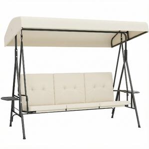 Outsunny Dondolo da giardino 3 posti grande comfort tettuccio inclinabile, 2 ripiani laterali, cuscini, acciaio poliestere | Aosom Italy