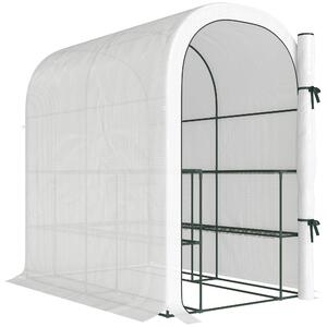 Serra da Giardino 123x187x189 cm con Scaffali a 2 Livelli e Porta Avvolgibile in Acciaio e PE Bianco