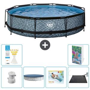 Piscina a sfioro "Exit Pool Rund" - Design effetto pietra - 360x76 cm - 5 pezzi - Modello S219