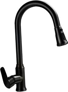 Rubinetto da cucina in acciaio inossidabile - Miscelatore per lavello - Per area di lavoro della cucina - Rotazione a 360 gradi - 2 tubi da 80 cm - Nero