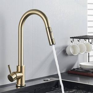 Rubinetto da cucina estraibile - Rubinetto per lavello - Miscelatore - Lavaggio rapido - Sensore a contatto - Rotazione a 360 gradi - Finitura oro spazzolato