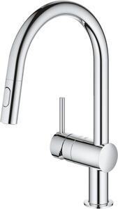 Miscelatore da cucina - Rubinetto per cucina e lavello - Funzionamento igienico - Doccetta estraibile - Altezza: 185 mm - Cromato