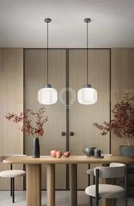 Lucerna sospensione ceramica e metallo bianco satinato + grigio scu