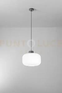 Lucerna sospensione ceramica e metallo bianco satinato + grigio scu
