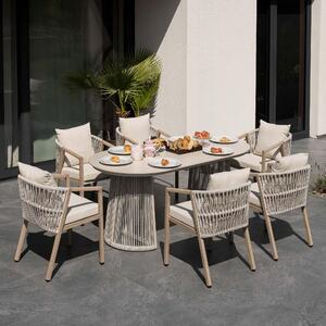Set di mobili da giardino di volio ARNELI – beige, ampio set da giardino con tavolo e 6 sedie, mobili da terrazza per esterni, robusti e comodi