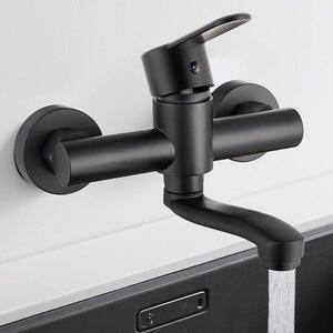 Miscelatore da cucina a parete - Rubinetto da cucina a parete - Acqua fredda e calda - Girevole a 360 gradi - Braccio girevole da 15 cm - Finitura nera opaca