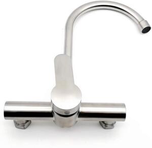 Rubinetto da cucina - Miscelatore a parete, doppio manubrio - Acqua calda e fredda - Acciaio inossidabile 304 - Attacco da 30 mm - Colore argento