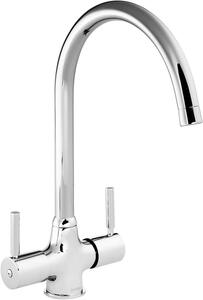 Rubinetto da cucina cromato - Rubinetto per cucina a due maniglie - Controllo del flusso dell'acqua - Costruzione in ottone massiccio - 40H cm - Argento