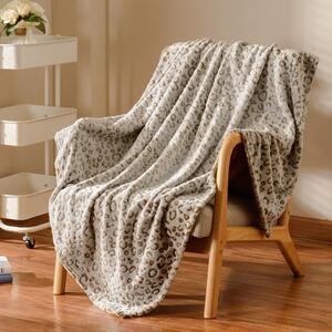 Coperta trapuntata in flanella con motivo leopardato - Super morbida e calda - Colore kaki
