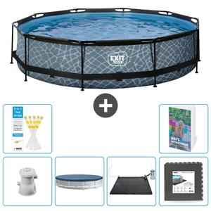 Piscina a sfioro "Exit Pool Rund" - Design effetto pietra - 360x76 cm - 5 pezzi - Modello S195