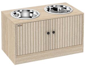 PawHut Portaciotole per Cani con 2 Ciotole da 2L in Acciaio Inox e Armadietto Inferiore, in Legno, 60x30x35.5 cm, Rovere | Aosom Italy