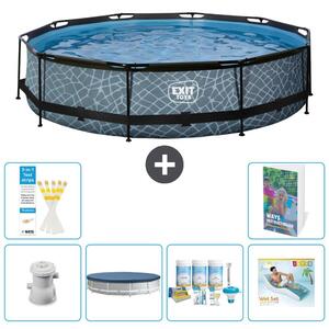 Piscina a sfioro "Exit Pool Rund" - Design effetto pietra - 360x76 cm - 5 pezzi - Modello S335