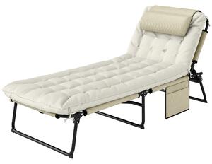 Lettino da Giardino 68x189x30 cm Pieghevole e Reclinabile con Tasca Laterale in Poliestere Beige