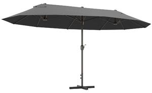 Outsunny Ombrellone Doppio a 12 Stecche con Base a Croce e Manovella, in Acciaio e Poliestere, 455x265x238 cm, Grigio | Aosom Italy