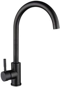 Rubinetto da cucina in acciaio inossidabile - Colore nero - Acqua calda e fredda - Miscelatore girevole - Stile europeo - Nero