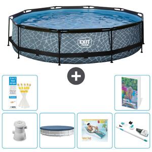 Piscina a sfioro "Exit Pool Rund" - Design effetto pietra - 360x76 cm - 5 pezzi - Modello S236