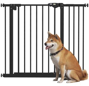 Cancellino per Cani Regolabile 74-100x77 cm con Chiusura Automatica in Acciaio e Plastica Nero