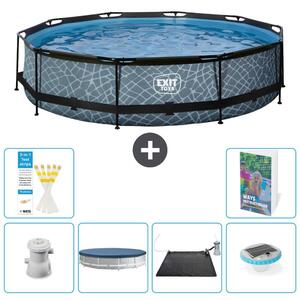 Piscina fuori terra "Exit Pool Rund" - Design effetto pietra - 360x76 cm - 5 pezzi - Modello S328