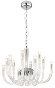 Lampada a sospensione Globo, struttura in metallo cromato, diffusori in vetro trasparente, catena rivestita in velluto nero, diametro: 620 mm, altezza: 1170 mm, esclusa lampadina: 12 x G9 7W 230V