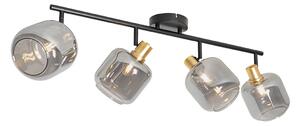 Faretto da soffitto nero con oro e vetro fumé 4 luci - Zuzanna