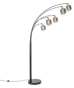 Lampada da terra nera con oro e vetro fumé 5 luci - Zuzanna