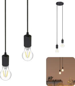 SSC-LUXon PARU lampada a sospensione rotonda nera lampadine LED E27 bianco caldo a due lampadine - cavo tessile lampada da tavolo regolabile in altezza sospensione