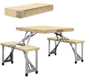 Outsunny Tavolo da Picnic Pieghevole con Sgabelli Integrati e Foro per Ombrellone in Alluminio e Legno|Aosom
