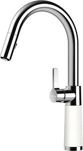 Rubinetto da cucina - Miscelatore per lavello - Utilizzo in cucina - Doccetta estraibile - Altezza: 377 mm - Colore: Bianco Polaris
