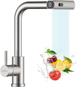 Rubinetto da cucina - Miscelatore per cucina - Uso quotidiano - Bocchetta a cascata - Tubo flessibile da 50 cm - Finitura spazzolata