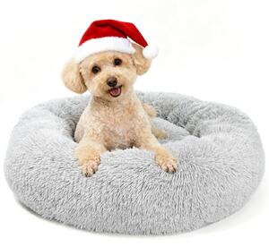 Cuccia rotonda in peluche per cani e gatti, con base antiscivolo, diametro 60 cm